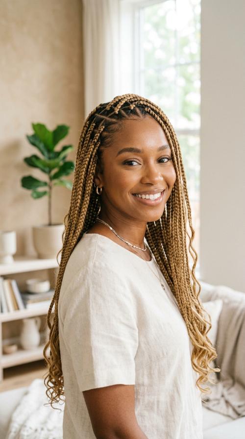 Triangle Parting Honey Blonde Braids