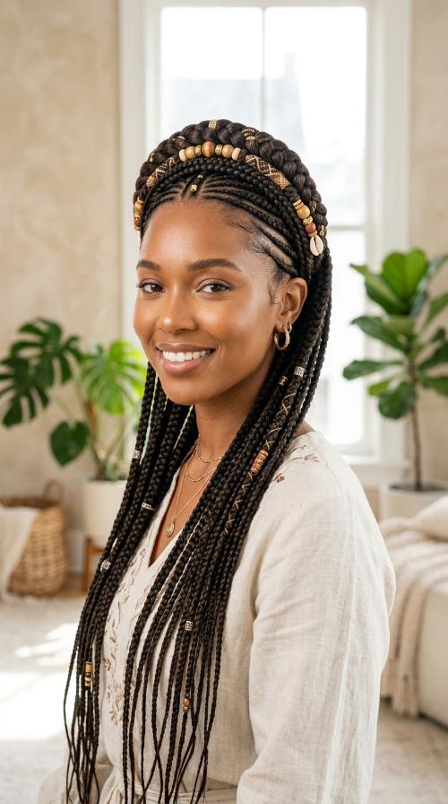 Tribal Braids with a Braided Crown