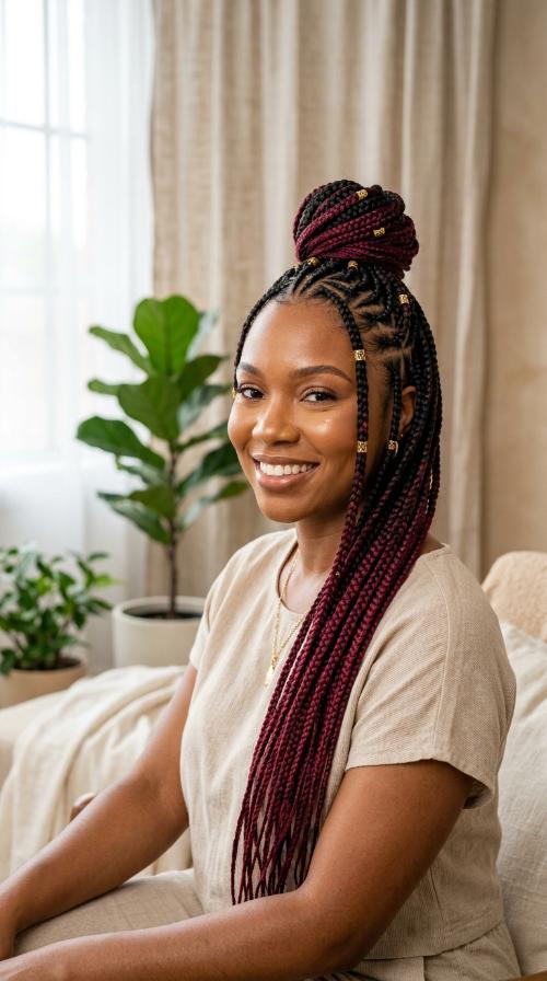 Tribal Braids with Burgundy Extensions