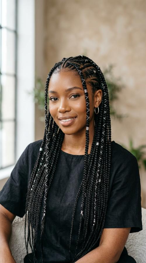 Tribal Braids with Silver Thread Accents