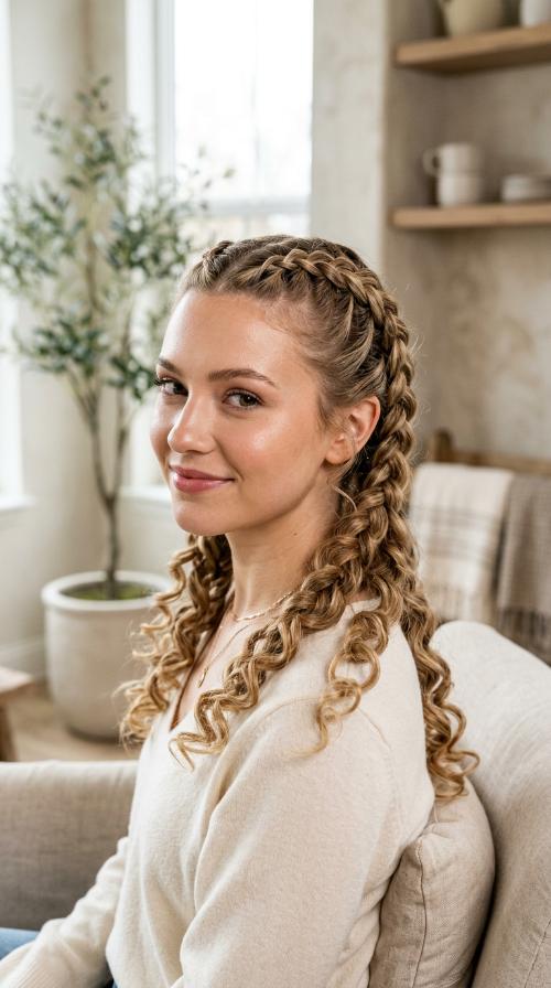 Twin French Braids with Spirals