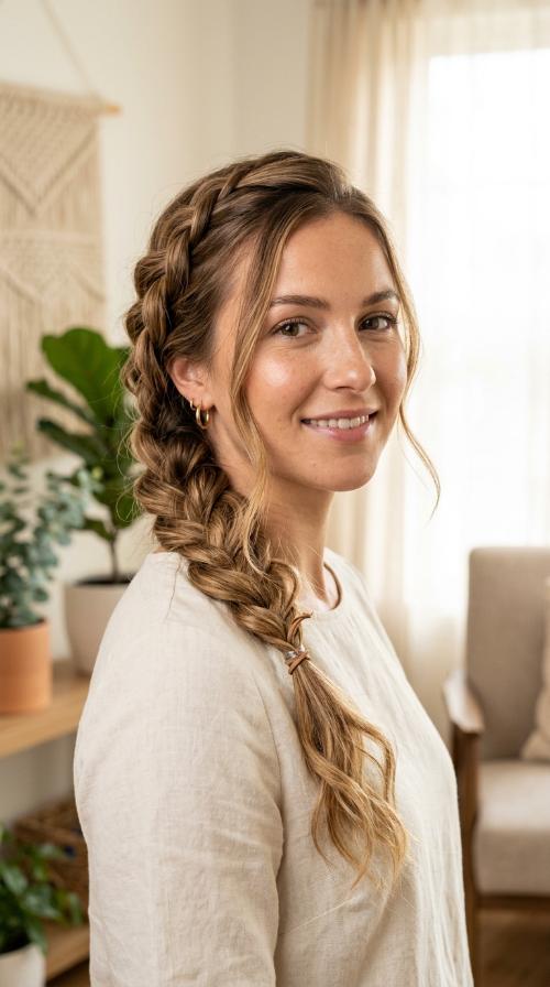 Twisted Side Braid with Beachy Texture