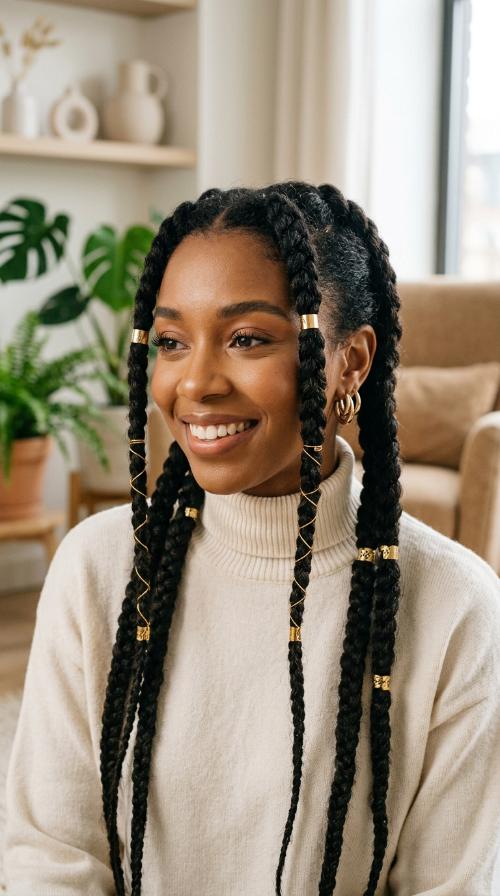 Two Braids with Gold Wire or Cuffs