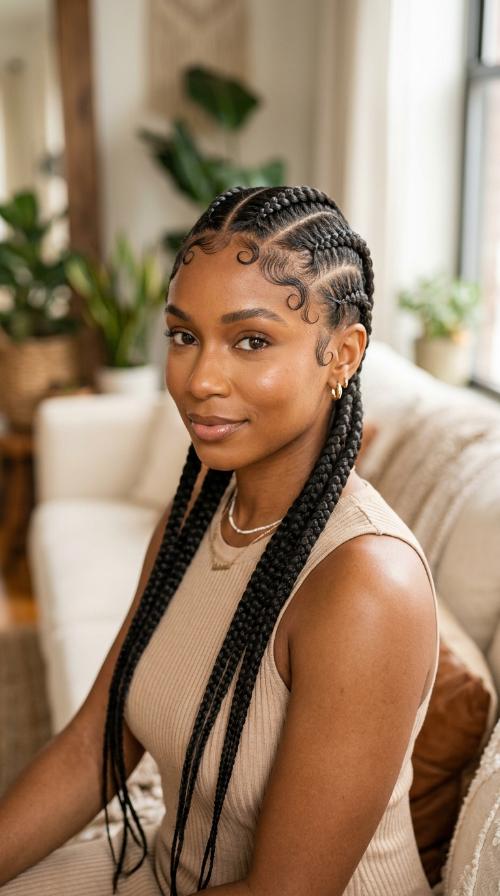 Two Braids with Intricate Baby Hair Art