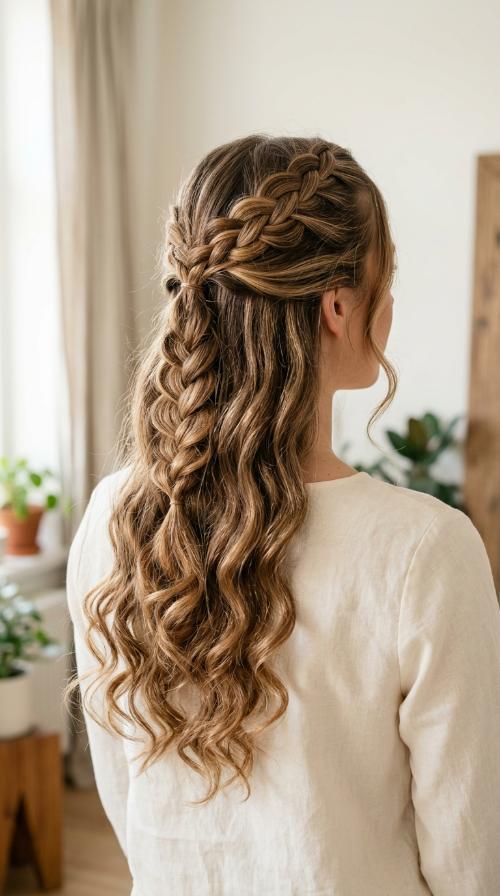 Upside-Down French Braid with Voluminous Curls