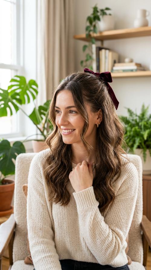 Velvet Bow Accented Half-Up
