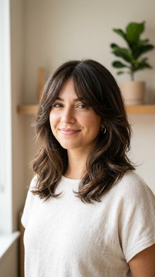 Voluminous Blowout with Side-Swept Curtain Bangs