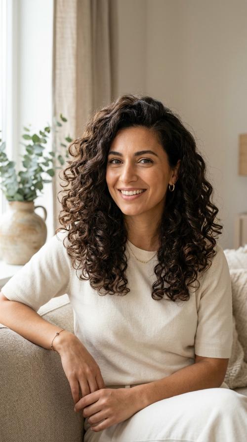 Voluminous Curls with a Deep Side Part
