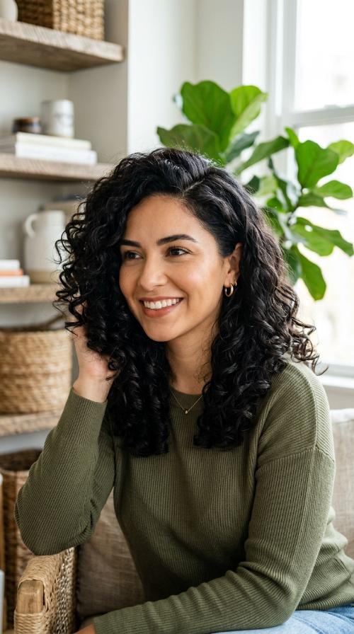 Voluminous Curls with a Side Part