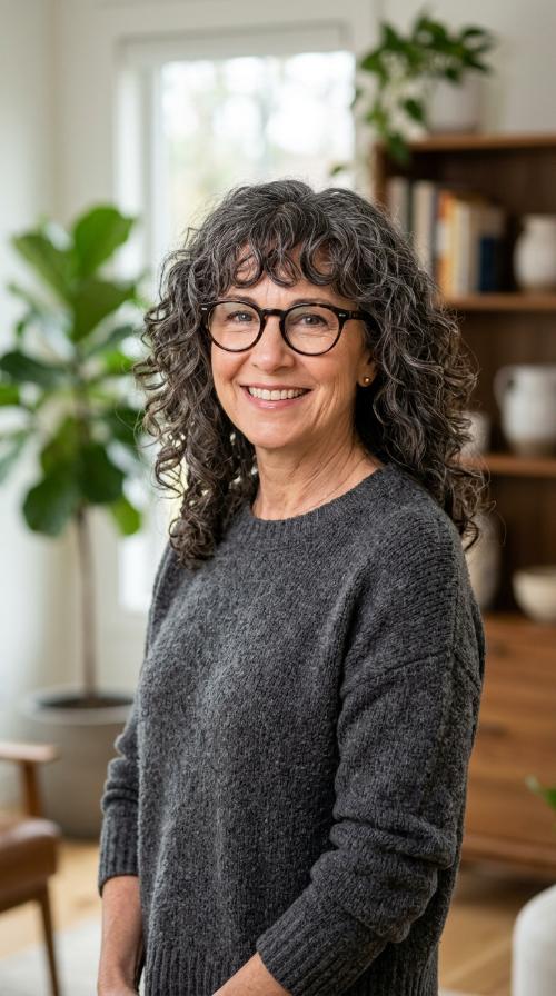 Voluminous Curls with Bangs