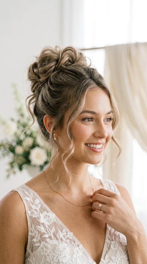 Voluminous Messy Bun with Face-Framing Tendrils
