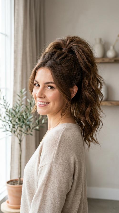Voluminous Teased Ponytail