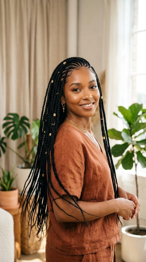 Waist-Length Jet Black Boho Braids