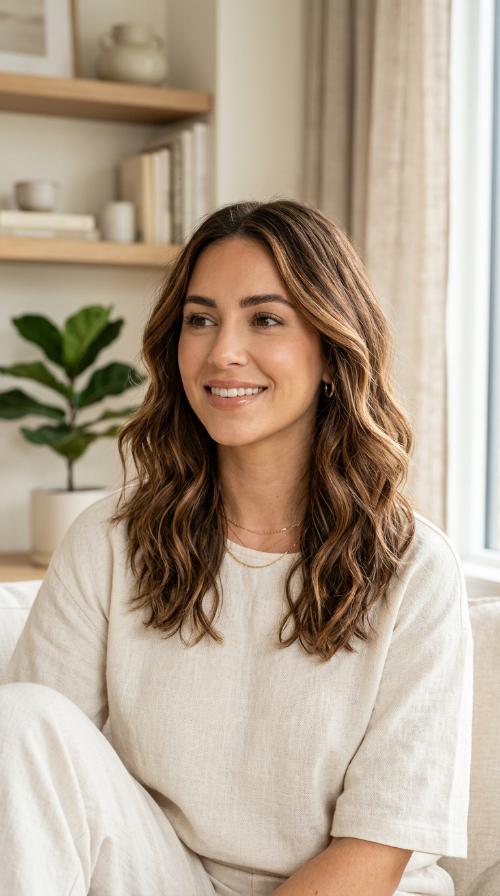 Warm Chestnut Highlights for Brunettes