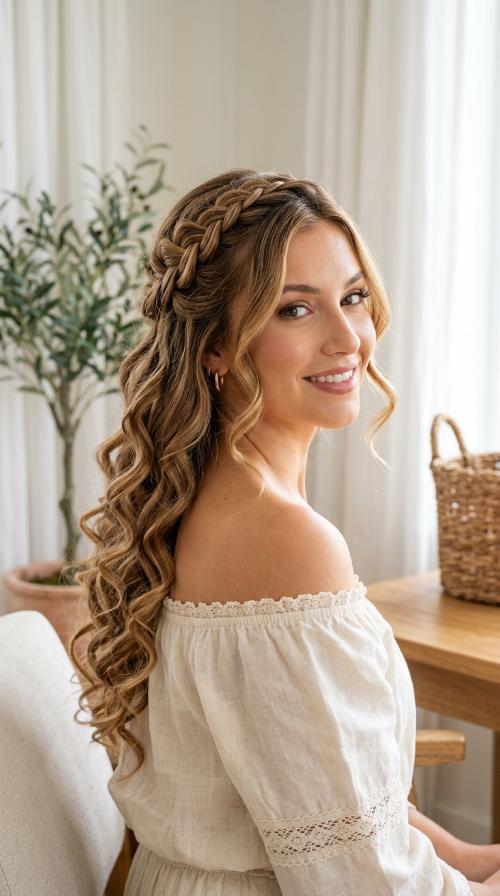 Waterfall Braid with Barrel Curls