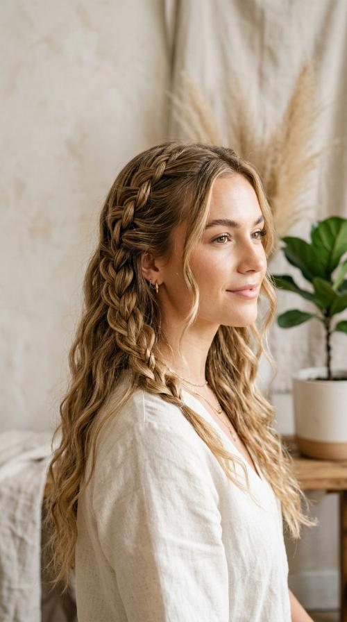 Waterfall Braid with Beachy Waves