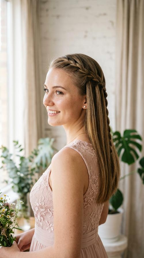 Waterfall Braid with Straight Hair