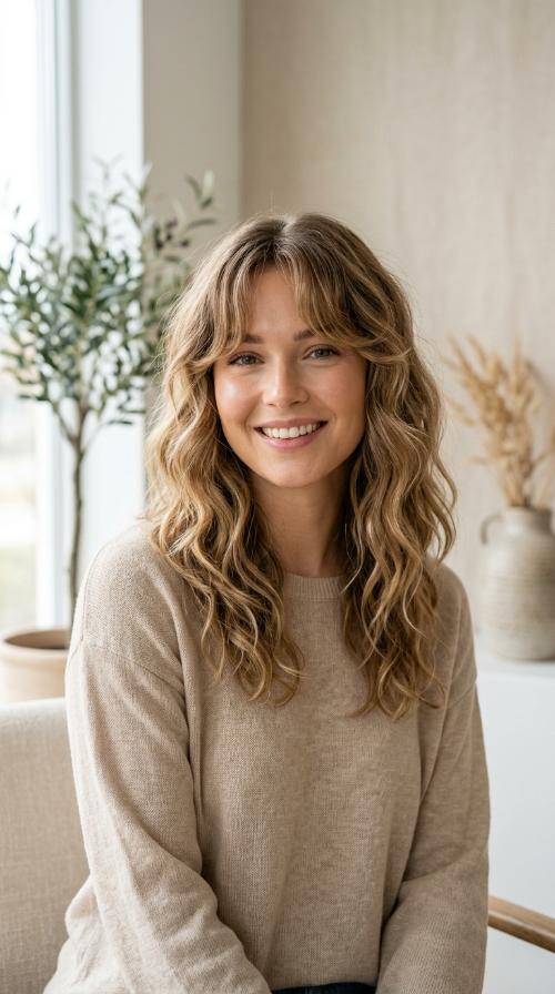 Waves with Curtain Bangs