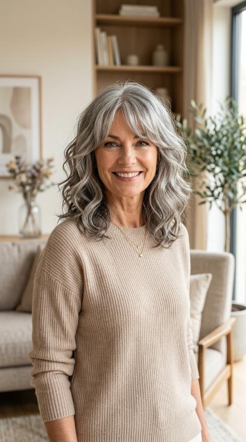 Wavy Midi with Curtain Bangs