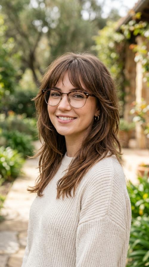 Wispy Bangs and Layers with Browline Glasses