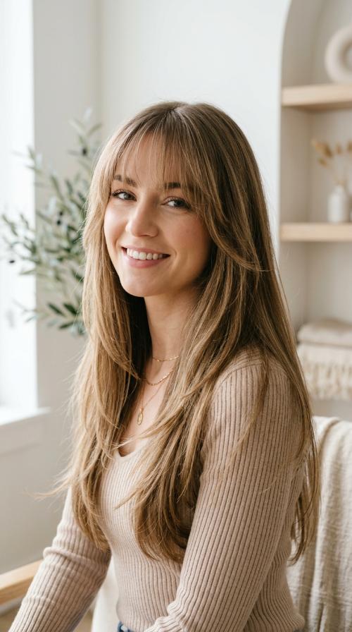 Wispy Feathered Bangs with Long Layers