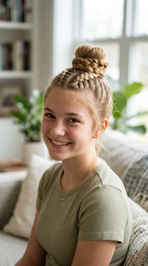 Wrapped Dutch Braid Top Knot