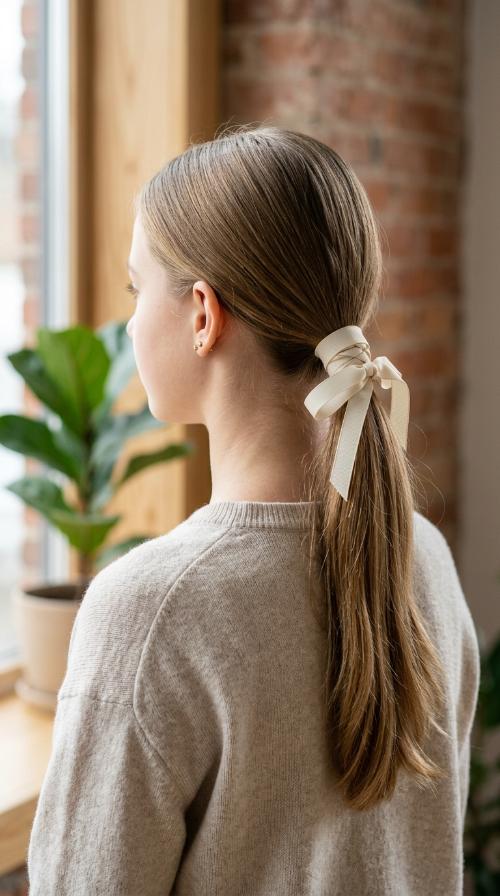 Wrapped Low Ponytail with Ribbon