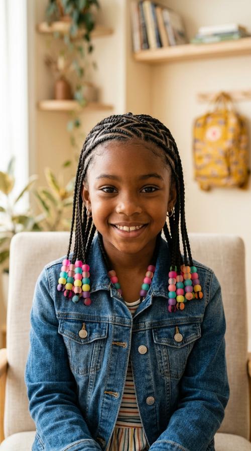 Zig-Zag Part Cornrows with Frosted Beads
