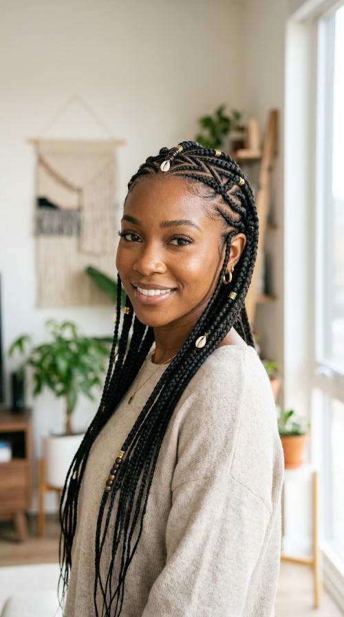 Zig-Zag Parted Fulani Braids