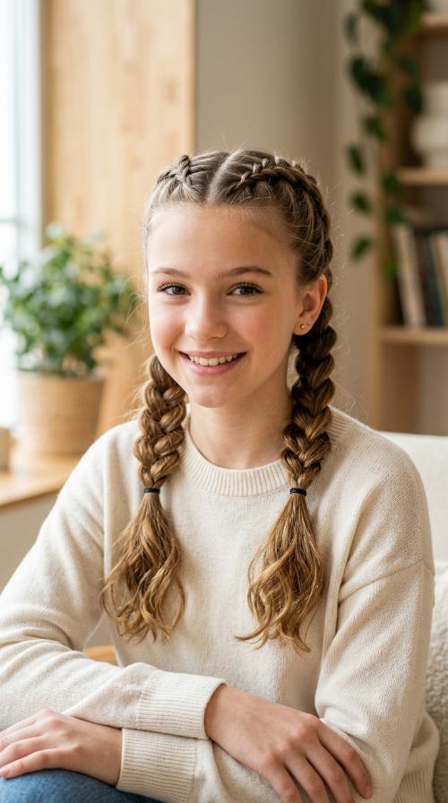 Zig-Zag Parted Pigtails