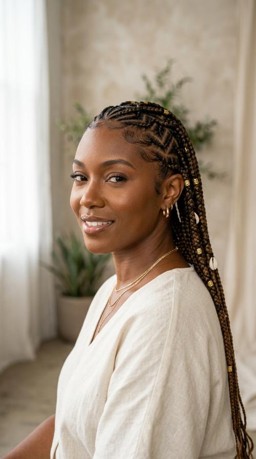 Zig-Zag Parted Tribal Braids