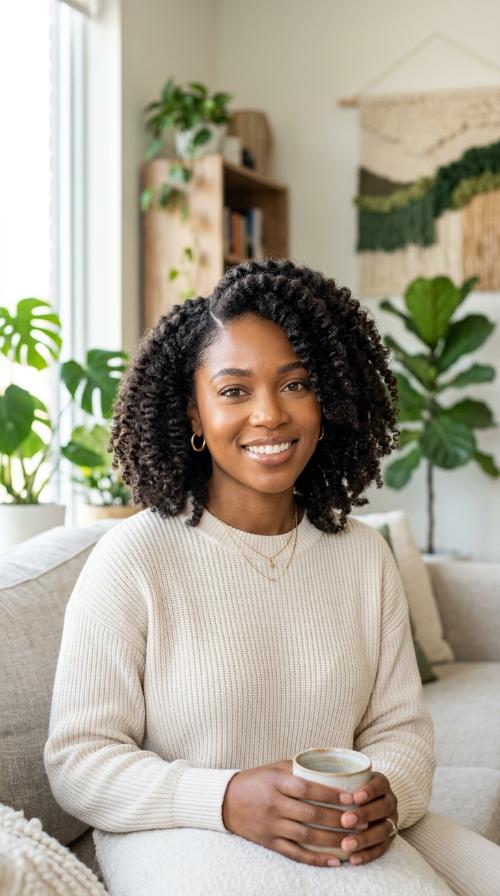 Afro-Textured Lob with Side Part