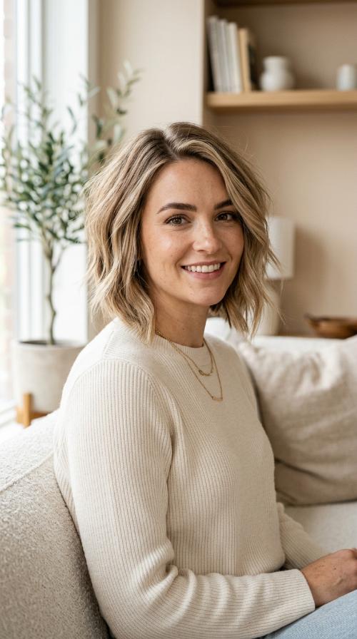 Angled Bob with Sandy Blonde Lowlights