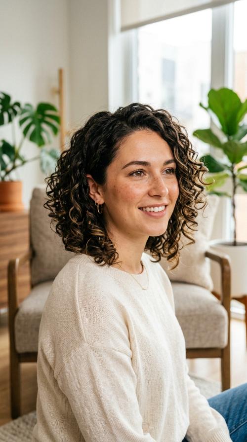 Angled Curly Bob