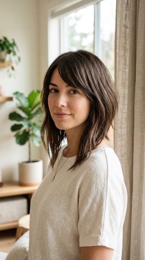 Angled Shoulder-Length Cut with Fringe