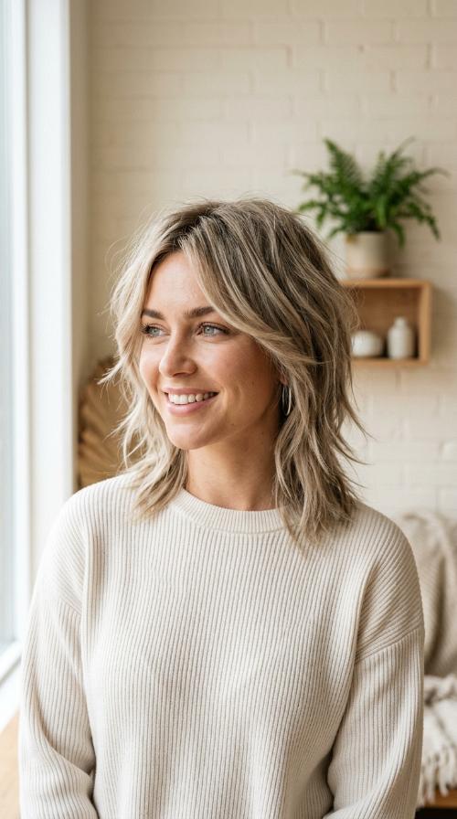 Ash Blonde Choppy Layers with Tousled Ends