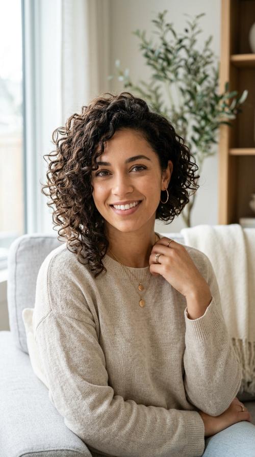Asymmetrical Curly Bob