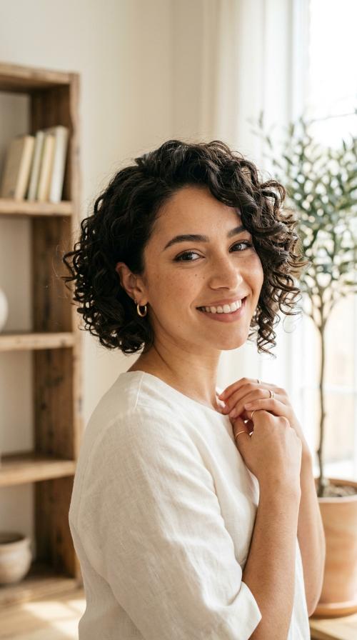 Asymmetrical Curly Bob