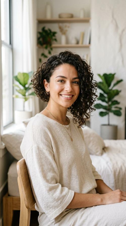 Asymmetrical Curly Bob