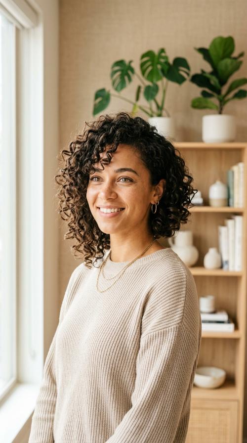 Asymmetrical Curly Bob