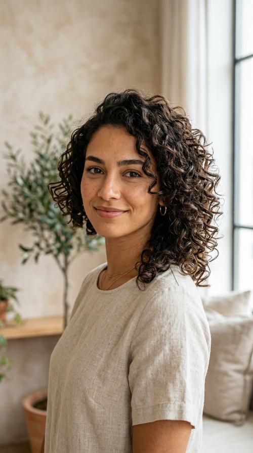 Asymmetrical Curly Bob