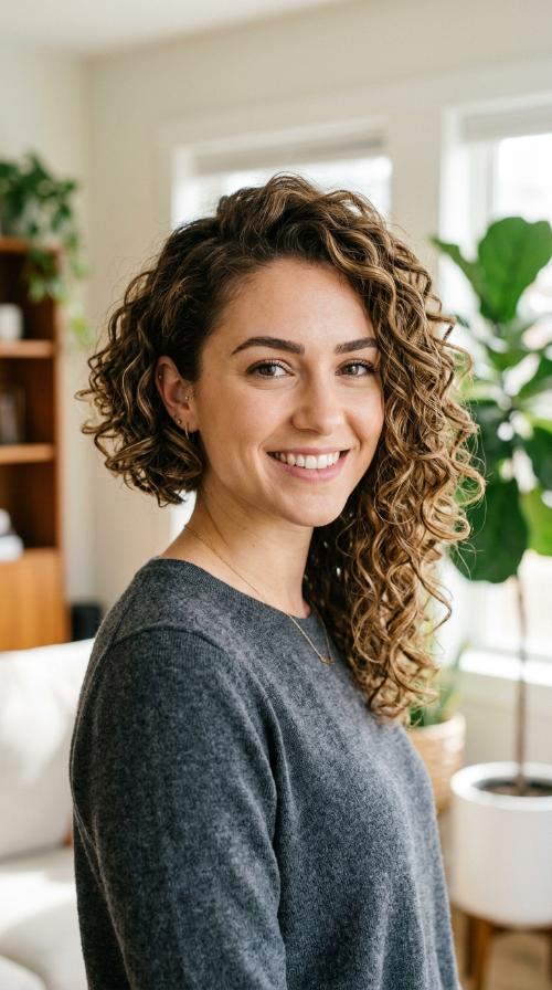 Asymmetrical Curly Bob