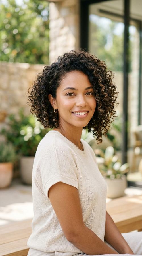 Asymmetrical Curly Bob