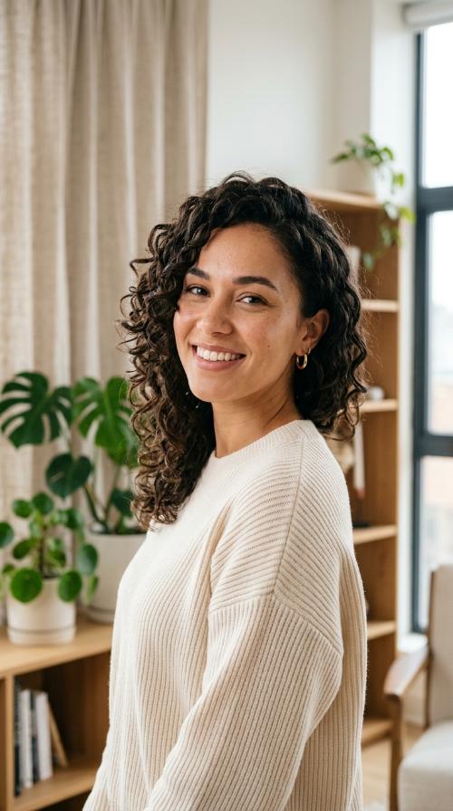 Asymmetrical Curly Cut with Soft Transitions