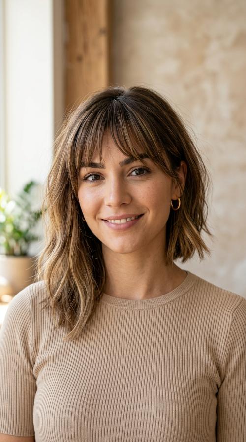 Asymmetrical Lob with Tapered Bangs