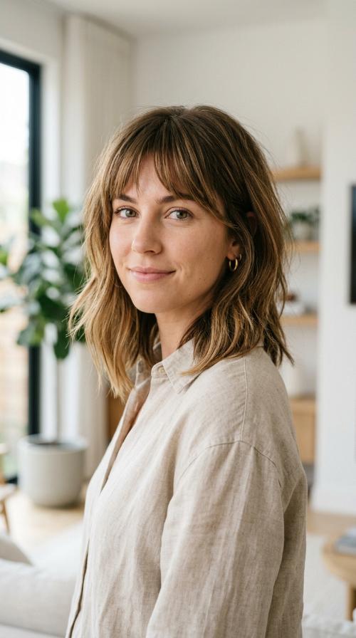 Asymmetrical Lob with Tapered Bangs