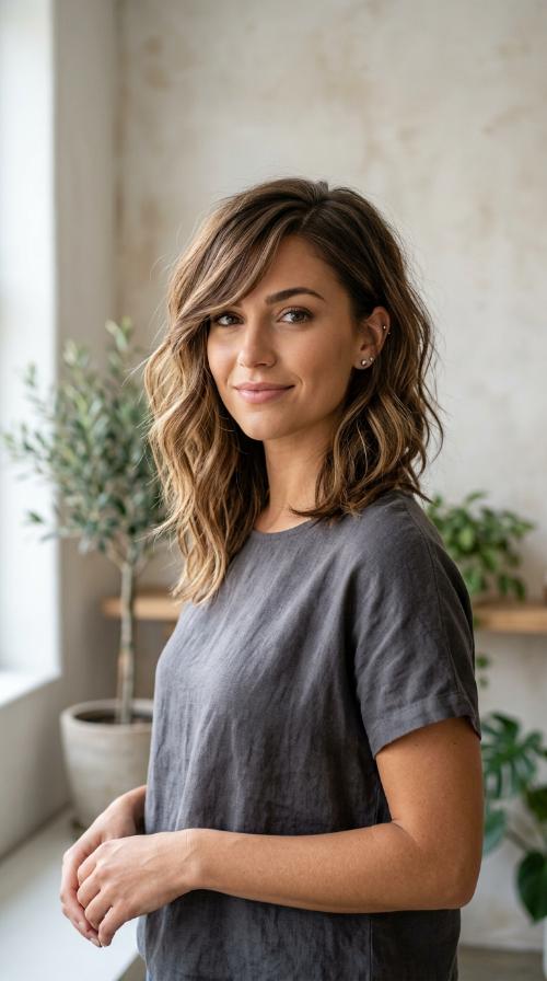 Asymmetrical Midi Cut with Deep Side Bangs