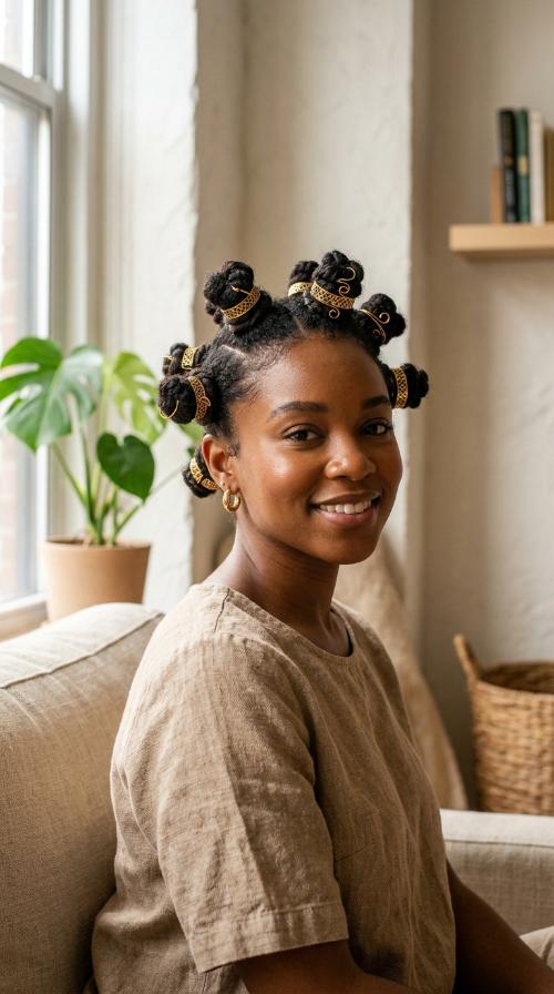 Bantu Knots with Gold Cuffs