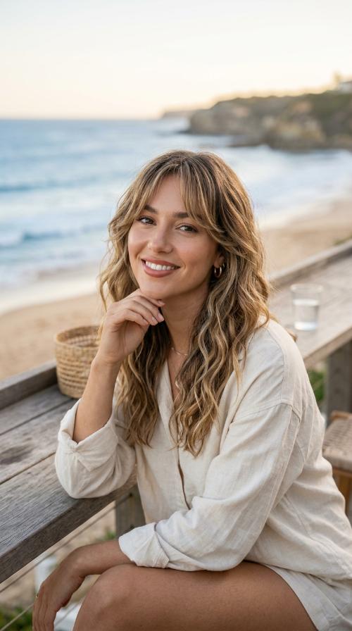 Beachy Waves and Tapered Bangs