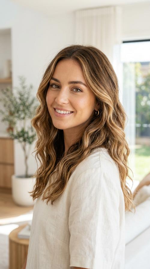 Beachy Waves with Caramel Balayage